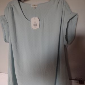 Wonderly Women's New Top Size XXL Light Blue Back longer Cap Sleeve Org. 49.50